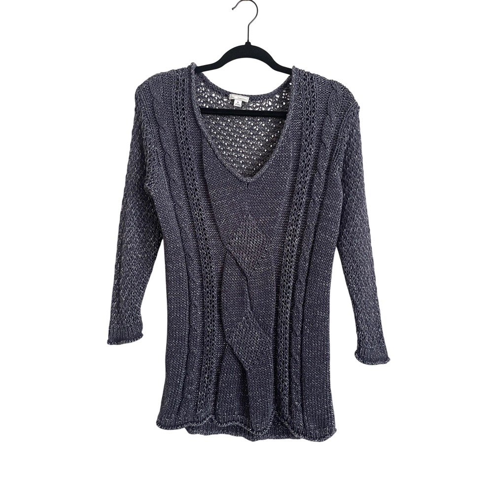 Gap Roll Neck Open Cable Knit Sweater Medium Y2K Coastal Preppy Blue Gray Beachy